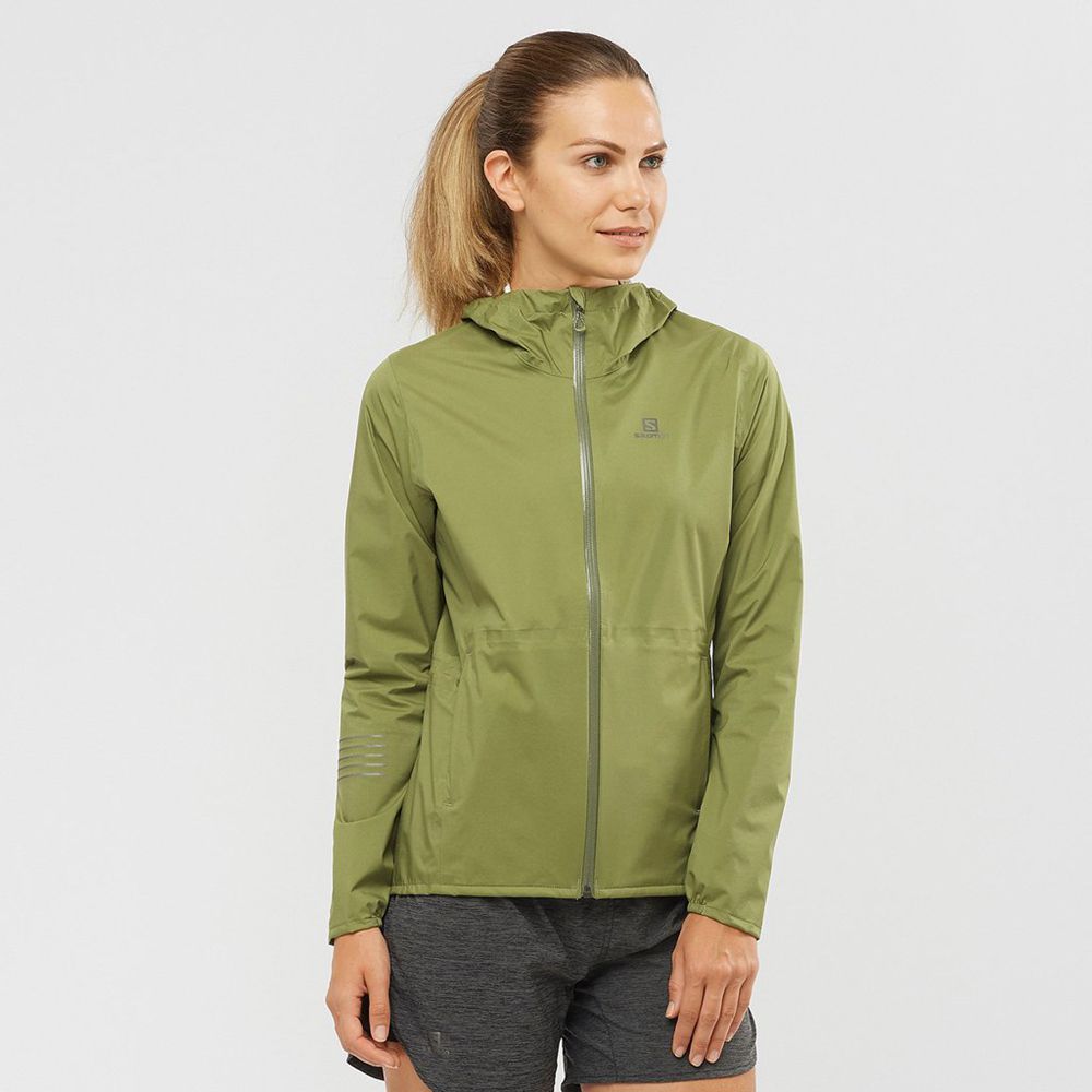 Salomon Singapore Womens Jackets - LIGHTNING WATERPROOF Olive | 12738-DHBZ